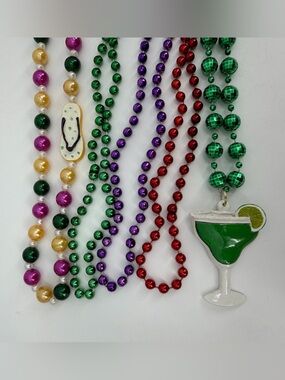 Mardi Gras Beads Necklaces Lot of 5 Purple Green Gold Red Charms Party Costume